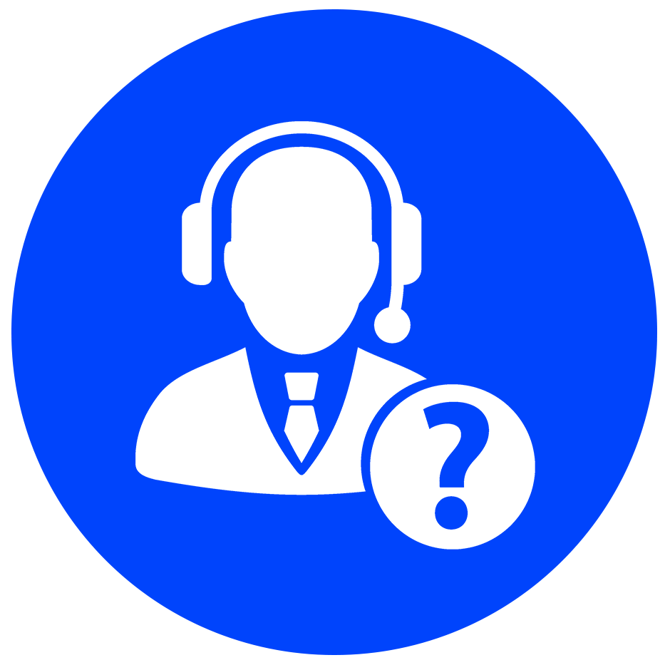 Customer support icon showing a headset representative with a question mark, symbolizing assistance and contact support services.