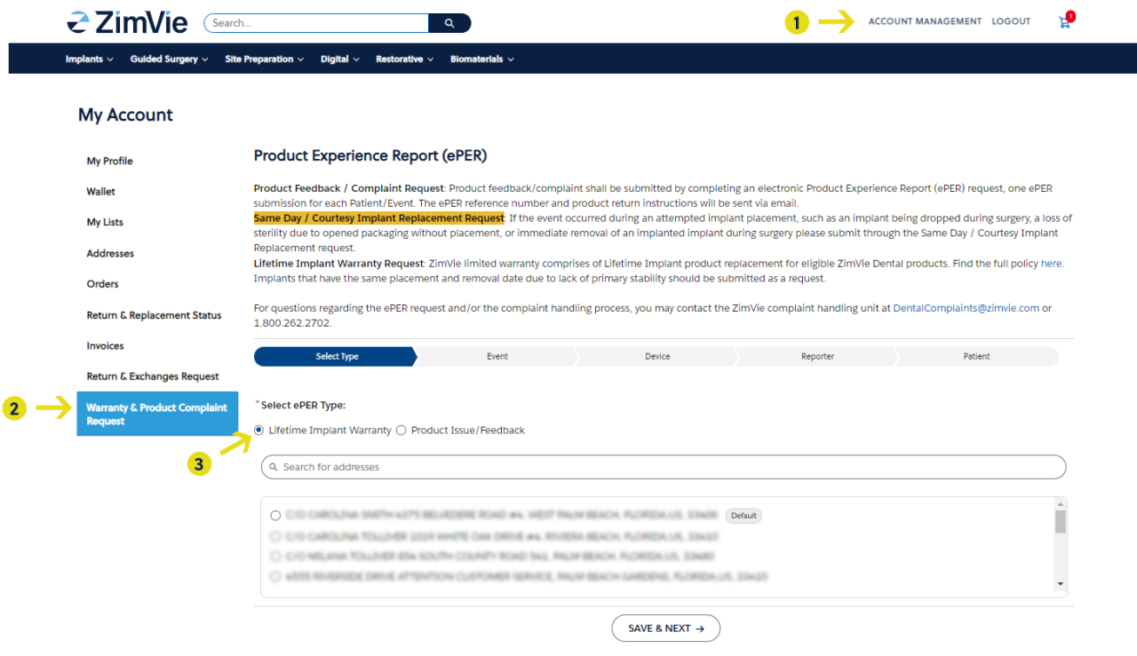 ZimVie eServices Warranty Submission Steps