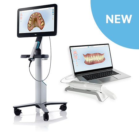 iTero Lumina™ intraoral scanner and laptop displaying 3D dental models, highlighting new digital scanning technology for restorative procedures.