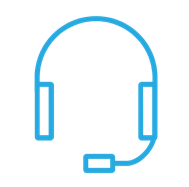 Blue outline headset icon representing ZimVie’s commitment to fast, passionate service and responsive clinical support.